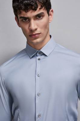 Shirt aus Baumwoll-Popeline Lang, Blau, Patrizia Pepe