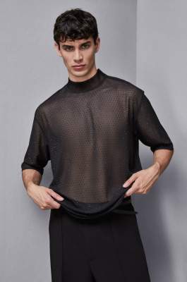 T-Shirt All-over mit Strasssteinen, Schwarz, Patrizia Pepe