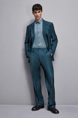 Straight-fit cool wool pants, Green, Patrizia Pepe