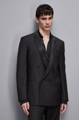 Double-breasted jacket with rhinestones, Black, Patrizia Pepe