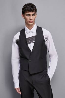 Asymmetrical vest with piercing, Black, Patrizia Pepe