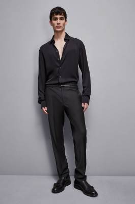 Solid-colored shirt in viscose twill, Black, Patrizia Pepe