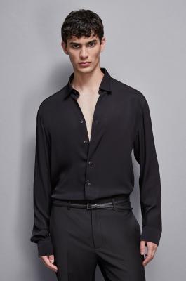 Solid-colored shirt in viscose twill, Black, Patrizia Pepe