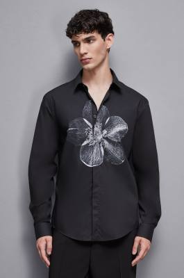 Cotton shirt with print, Black, Patrizia Pepe
