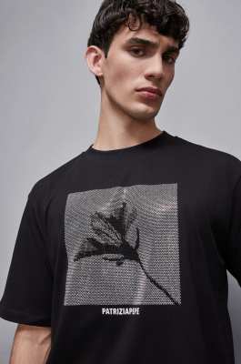 T-shirt with studs appliqué, Black, Patrizia Pepe