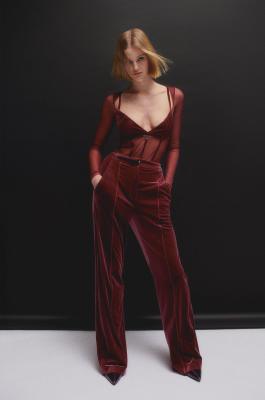 Essential Palazzo-Hose aus Samt, Rot, Patrizia Pepe