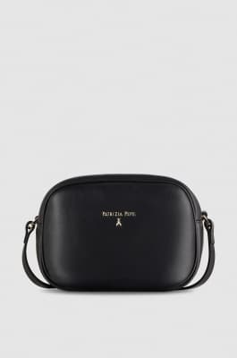 Leather shoulder camera case, Black, Patrizia Pepe