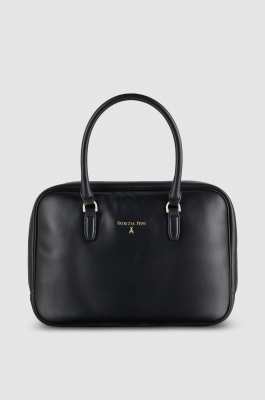 Leather shoulder camera case with zipper, Black, Patrizia Pepe
