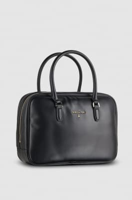 Leather shoulder camera case with zipper, Black, Patrizia Pepe