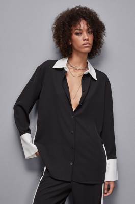 Elegant tunic with long sleeves, Black, White, Patrizia Pepe
