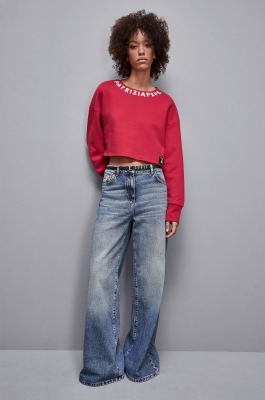 Raw cut sweatshirt with logo, Red, Patrizia Pepe