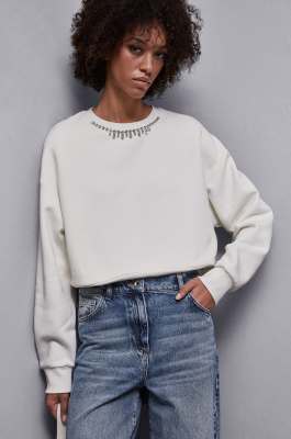 Weiches Sweatshirt mit Strasssteinen, Weiß, Patrizia Pepe