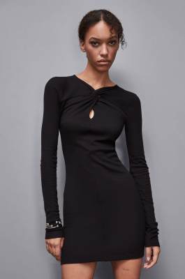 Mini dress with knot in viscose, Black, Patrizia Pepe
