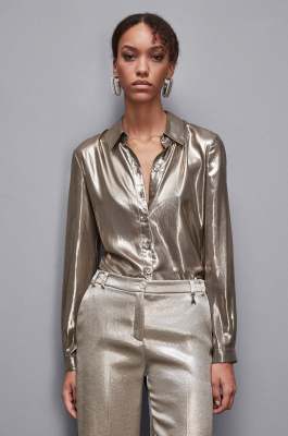 Georgette button-down shirt, Gold, Patrizia Pepe
