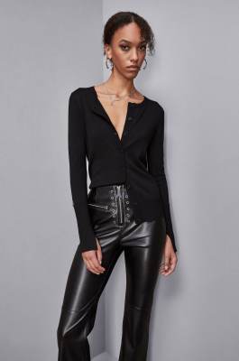 Wool cardigan with round neckline, Black, Patrizia Pepe