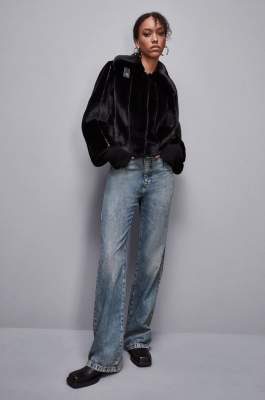 Short synthetic fabric coat, Black, Patrizia Pepe