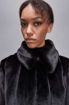 Short synthetic fabric coat, Black, Patrizia Pepe