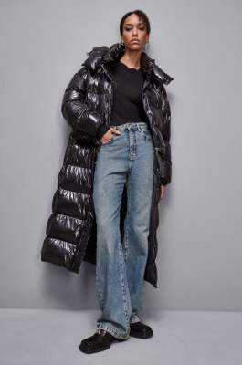 Shiny nylon long down jacket, Black, Patrizia Pepe