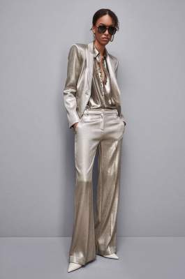 Low-waisted crepe satin pants, Gold, Patrizia Pepe