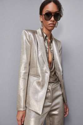 Satin crepe blazer, Gold, Patrizia Pepe