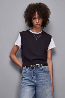 Wool vest with round neckline, Blue, Patrizia Pepe