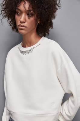 Weiches Sweatshirt mit Strasssteinen, Weiß, Patrizia Pepe