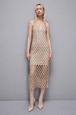 Jeweled mesh slim fit dress, Gold, Patrizia Pepe