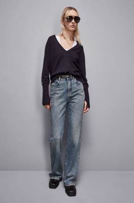 Wool &quot;V&quot; neck sweater, Blue, Patrizia Pepe