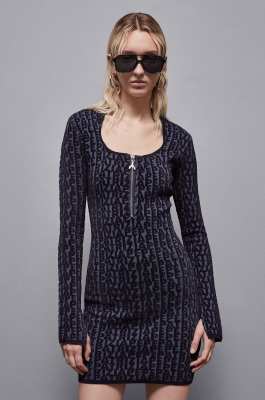 Long-sleeved mini dress, Blue, Grey, Patrizia Pepe