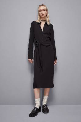 Robe avec ceinture en sergé Essential, Noir, Patrizia Pepe