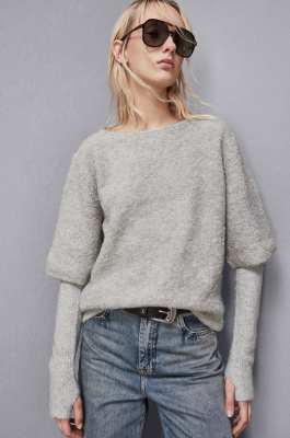 Bouclè-Pullover mit halben Ärmeln, Grau, Patrizia Pepe