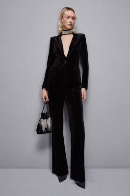 Pantalón palazzo en terciopelo Essential, Negro