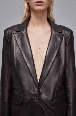 Chaqueta en piel con solapas, Negro
