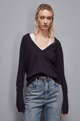 Wool &quot;V&quot; neck sweater, Blue, Patrizia Pepe