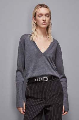 Wollpullover mit V-Ausschnitt, Grau, Patrizia Pepe