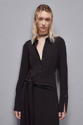 Robe avec ceinture en sergé Essential, Noir, Patrizia Pepe