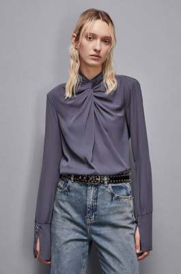 &quot;Essential&quot; viscose twill blouse, Grey, Patrizia Pepe