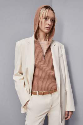 Ribbed vest with zipper, Beige, Patrizia Pepe