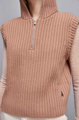 Ribbed vest with zipper, Beige, Patrizia Pepe