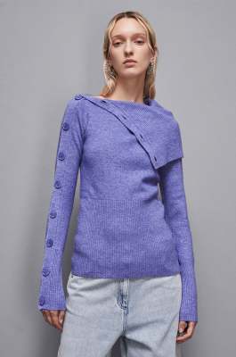 Soft sweater with buttons, Blue, Patrizia Pepe
