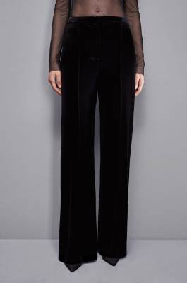 Pantalón palazzo en terciopelo Essential, Negro