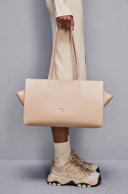 Leather zippered shopping bag, Beige, Patrizia Pepe