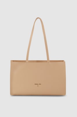Leather zippered shopping bag, Beige, Patrizia Pepe