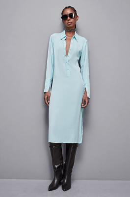 Essential twill sash dress, Light Blue, Patrizia Pepe