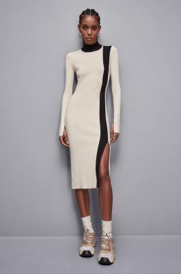 Viscose blend midi dress, Black, Beige, Patrizia Pepe