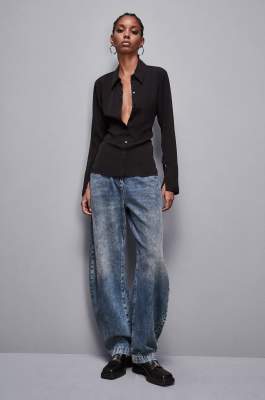 Hemd mit Schärpe aus Twill Essential, Schwarz, Patrizia Pepe