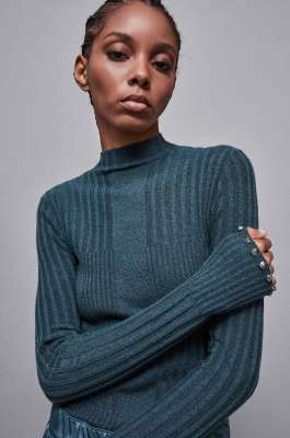Essential viscose ribbed knitting sweater, Blue, Patrizia Pepe