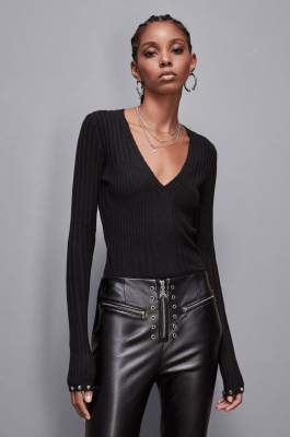 Essential ribbed knitting sweater, Black, Patrizia Pepe