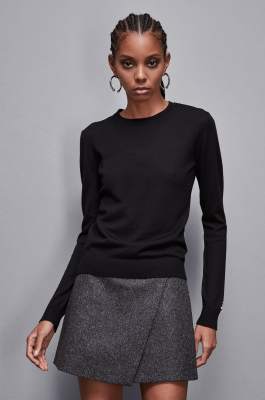 Wool sweater with round neckline, Black, Patrizia Pepe