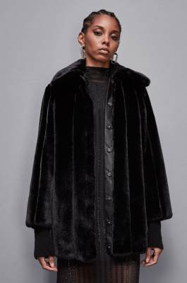 Midi synthetic fabric coat, Black, Patrizia Pepe